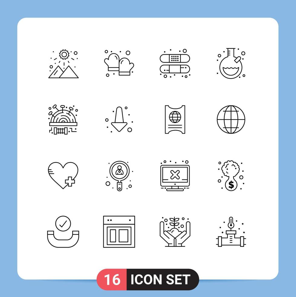 Pack of 16 creative Outlines of sew modest aid tube laboratory Editable Vector Design Elements