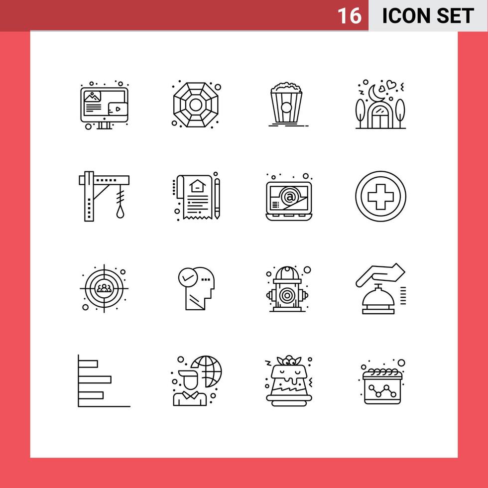 16 Universal Outline Signs Symbols of electric brightness theater lover house Editable Vector Design Elements