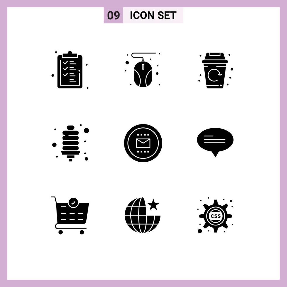 Group of 9 Solid Glyphs Signs and Symbols for office envelope life energy energy bulb Editable Vector Design Elements