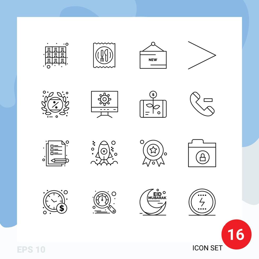 16 Universal Outlines Set for Web and Mobile Applications tag next table arrow product Editable Vector Design Elements