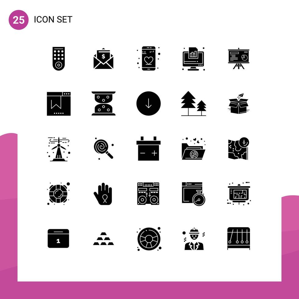 25 Solid Glyph concept for Websites Mobile and Apps projector presentation dating report financial Editable Vector Design Elements