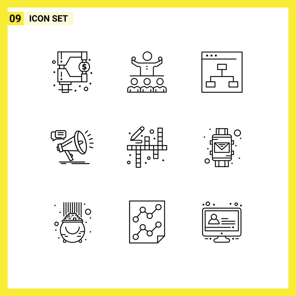 Outline Pack of 9 Universal Symbols of promo megaphone team marketing people Editable Vector Design Elements
