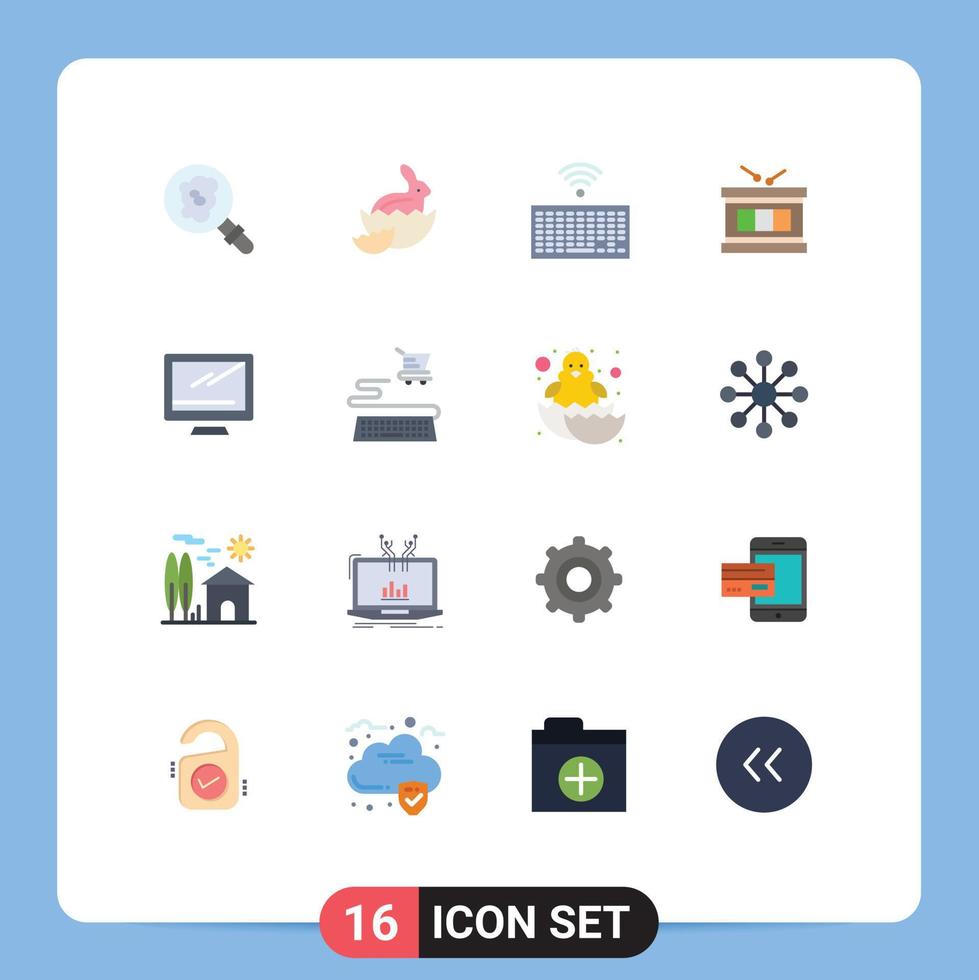 16 User Interface Flat Color Pack of modern Signs and Symbols of device computer keyboard parade instrument Editable Pack of Creative Vector Design Elements