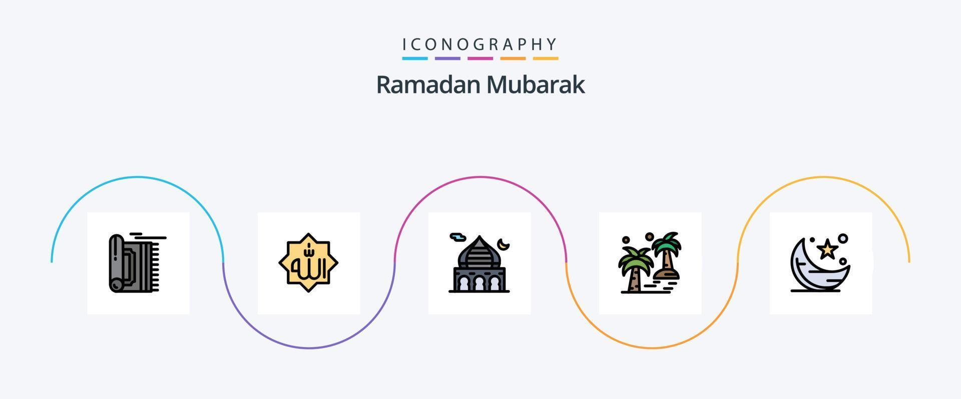 la línea de ramadán llenó el paquete de iconos planos 5 que incluye el árbol. fecha. dios. orar. islam vector