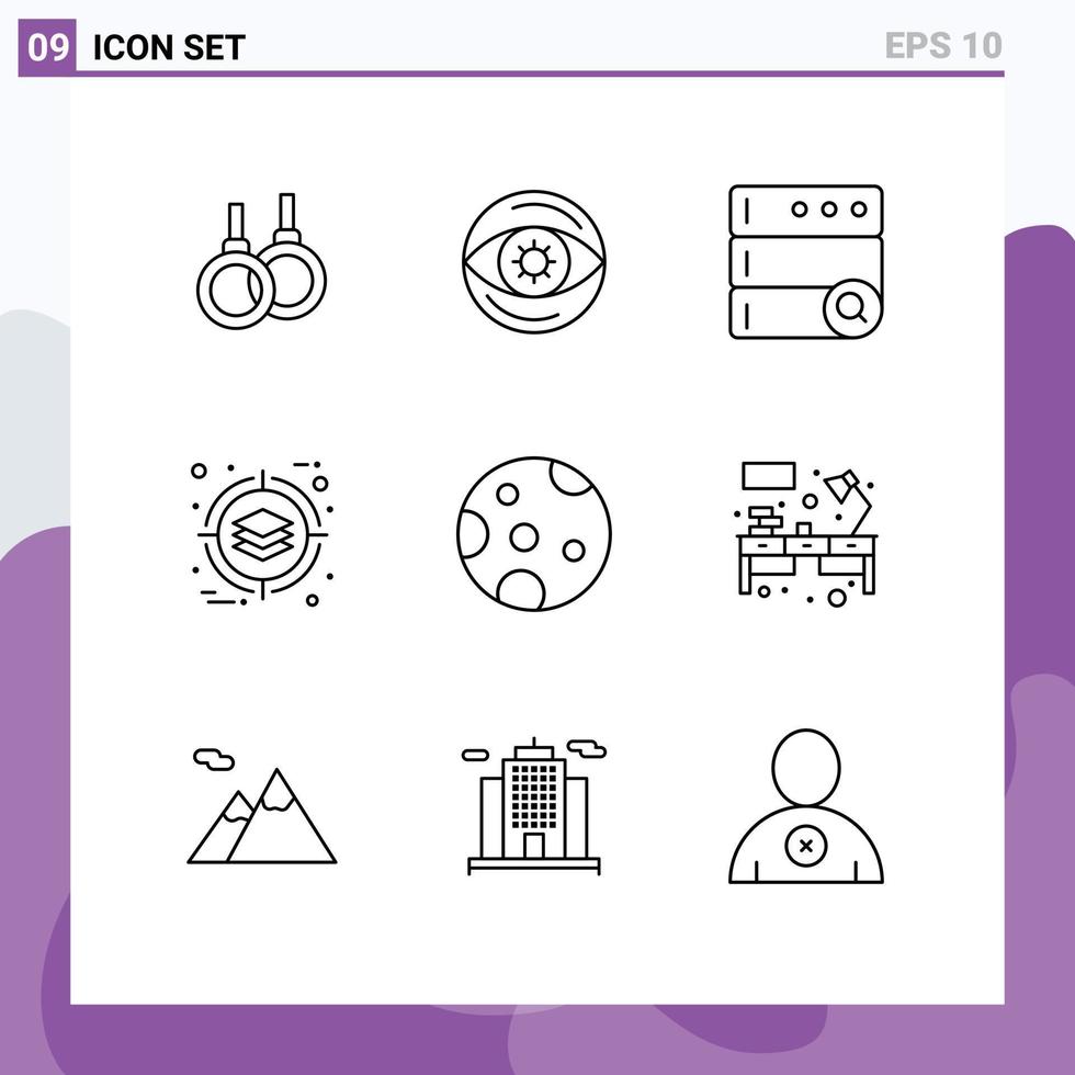 paquete de iconos de vectores de stock de 9 signos y símbolos de línea para el despliegue de productos de la base de datos de la luna meteorológica elementos de diseño de vectores editables