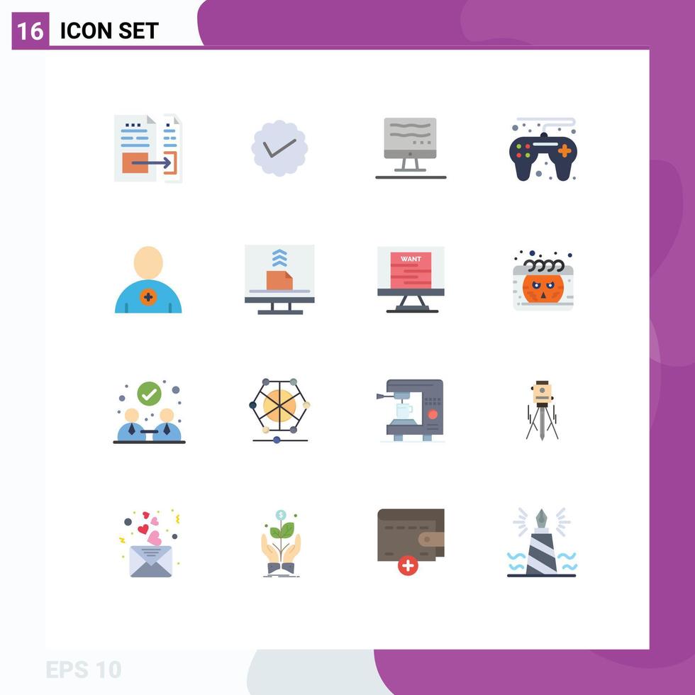 Group of 16 Flat Colors Signs and Symbols for new play social game marketing Editable Pack of Creative Vector Design Elements