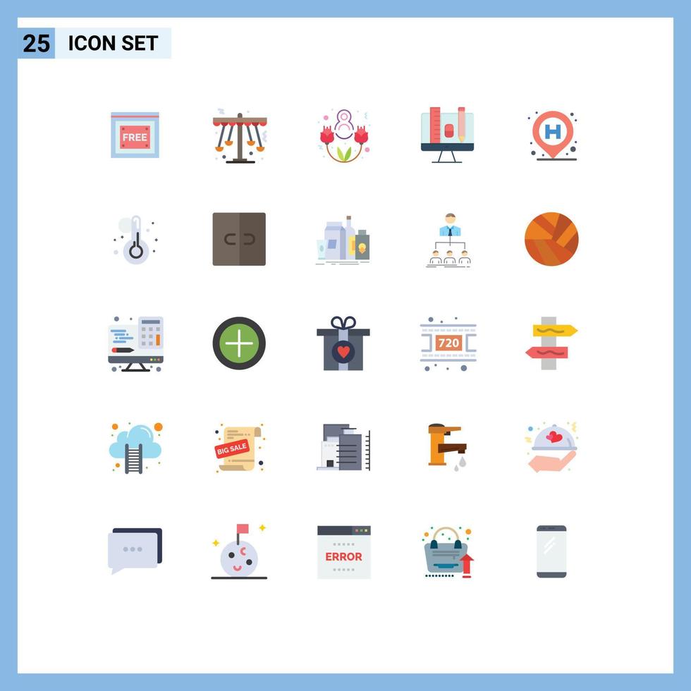 25 Flat Color concept for Websites Mobile and Apps location pincil entertainment scale computer Editable Vector Design Elements