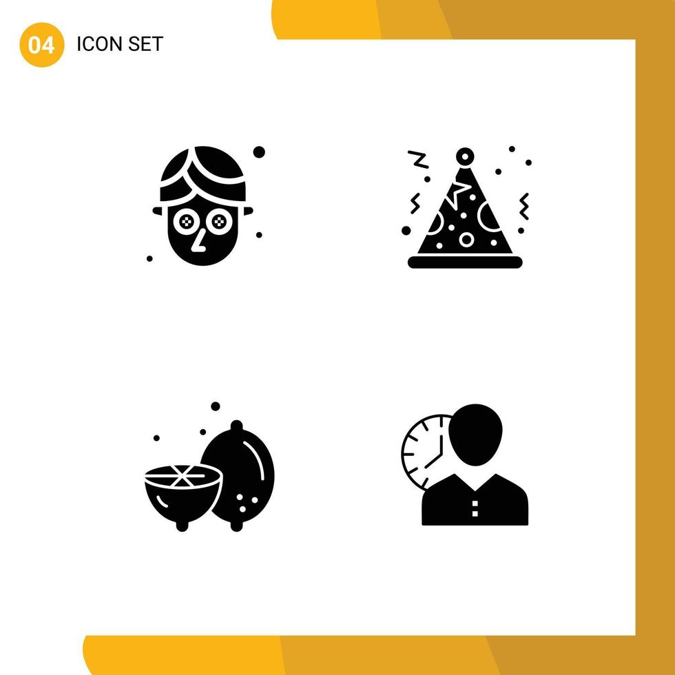 Editable Vector Line Pack of 4 Simple Solid Glyphs of cucumber fruit hat lemon hours Editable Vector Design Elements