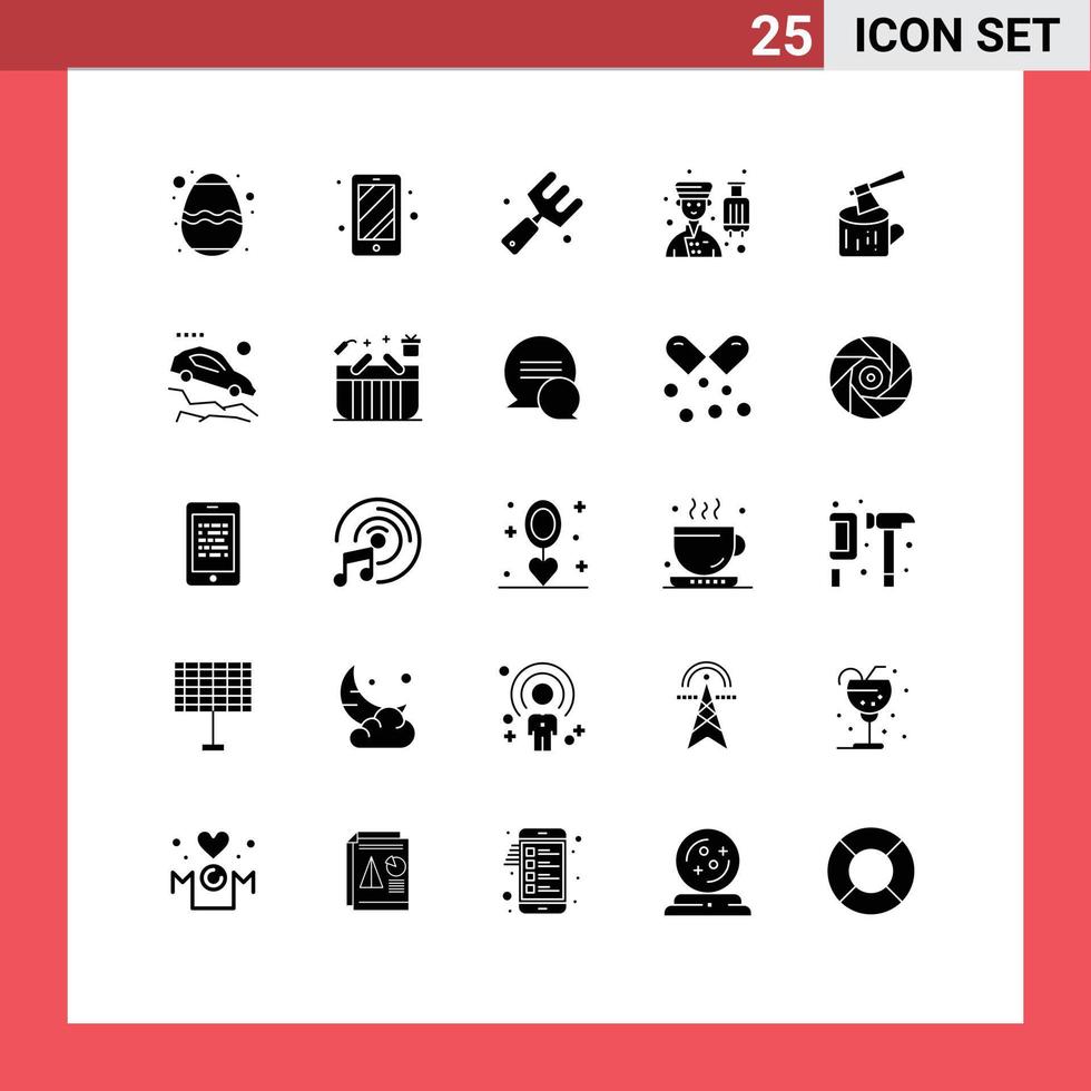 Universal Icon Symbols Group of 25 Modern Solid Glyphs of log service farm professional bell boy Editable Vector Design Elements