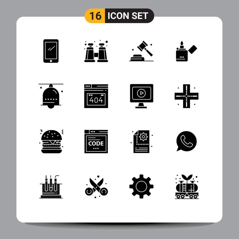 Set of 16 Modern UI Icons Symbols Signs for bell zippo politics smoking fire Editable Vector Design Elements