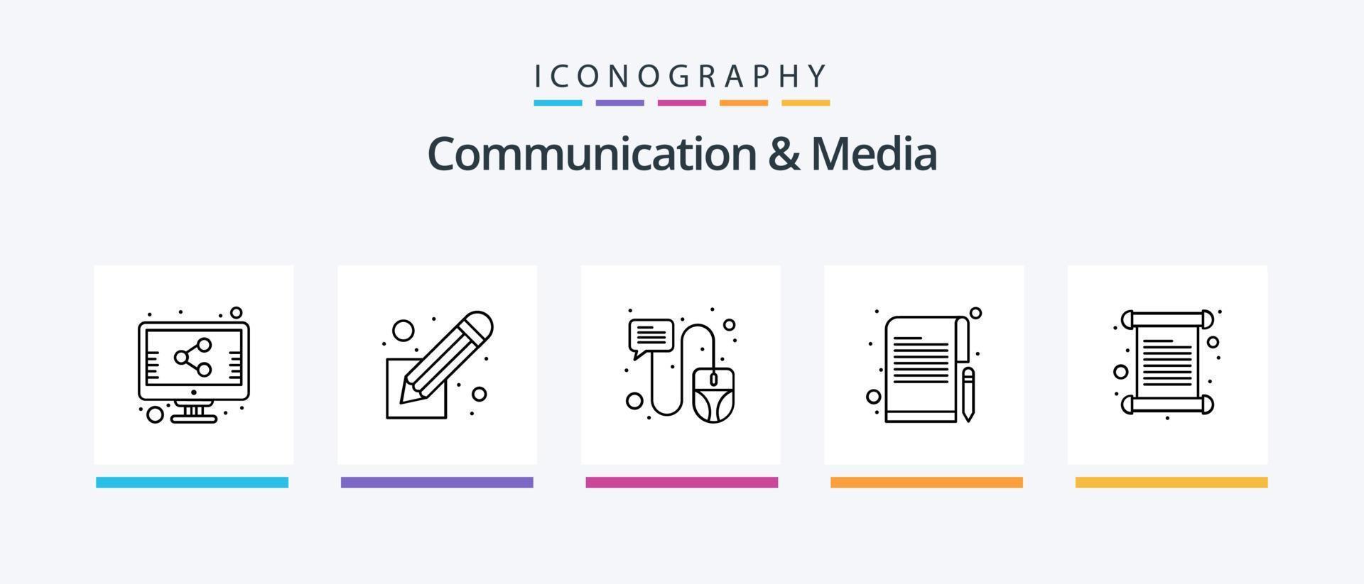 Communication And Media Line 5 Icon Pack Including video. people. book. globe. communicate. Creative Icons Design vector