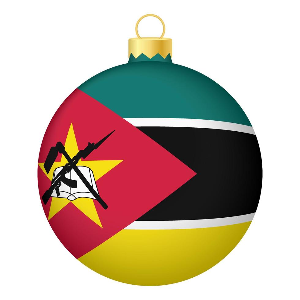 Christmas tree ball with Mozambique flag. Icon for Christmas holiday