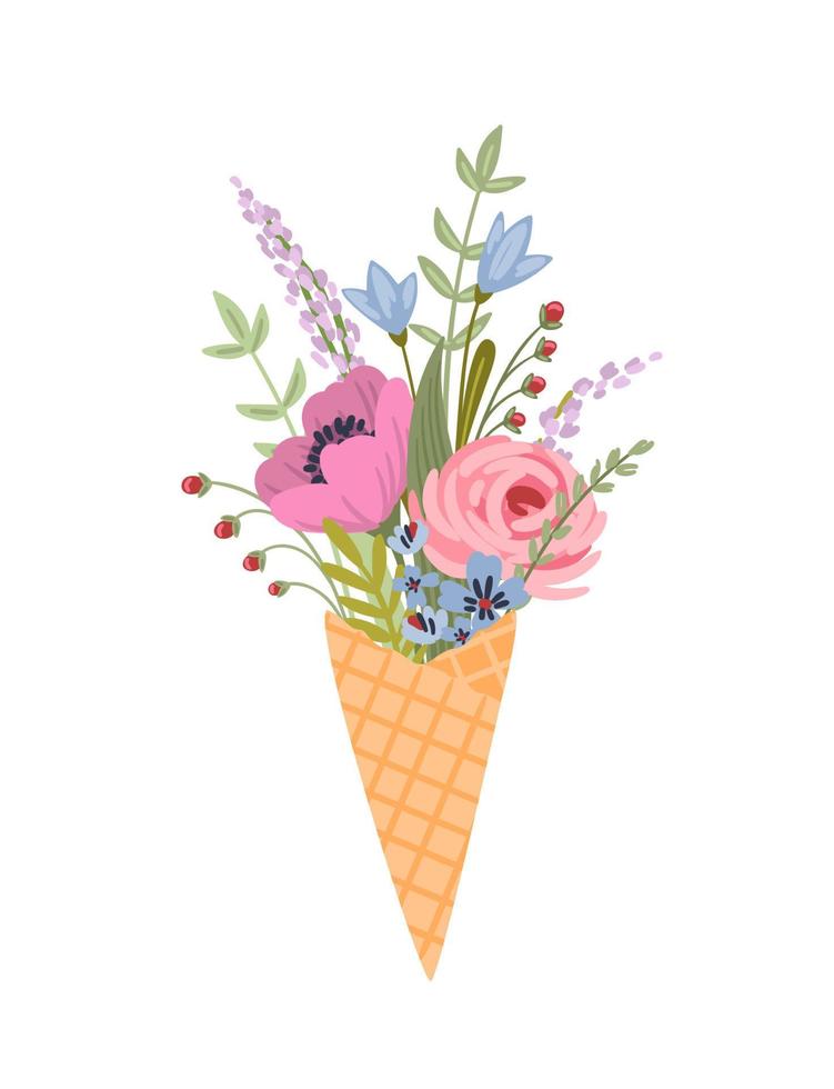 ilustración aislada lindo ramo de flores. concepto de diseño vectorial para vacaciones y otros usos. vector