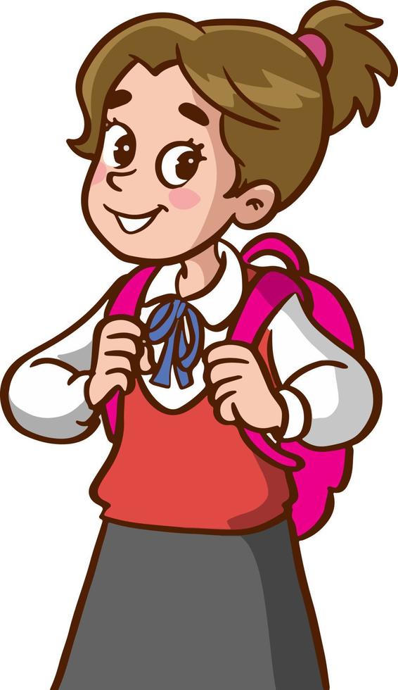 cute little girl going to school cartoon vector illustration