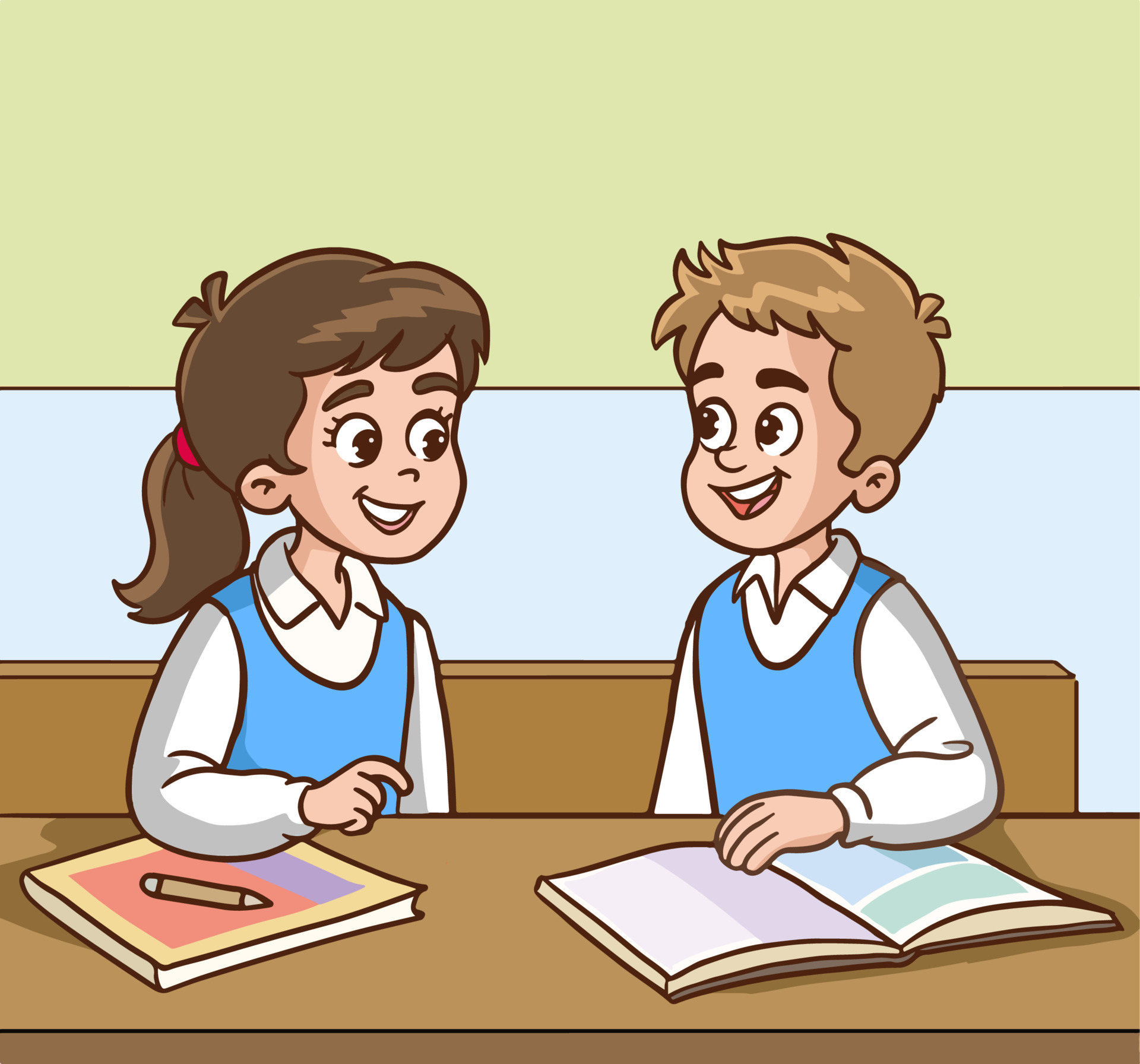 cute-little-students-talking-in-class-cartoon-vector-illustration