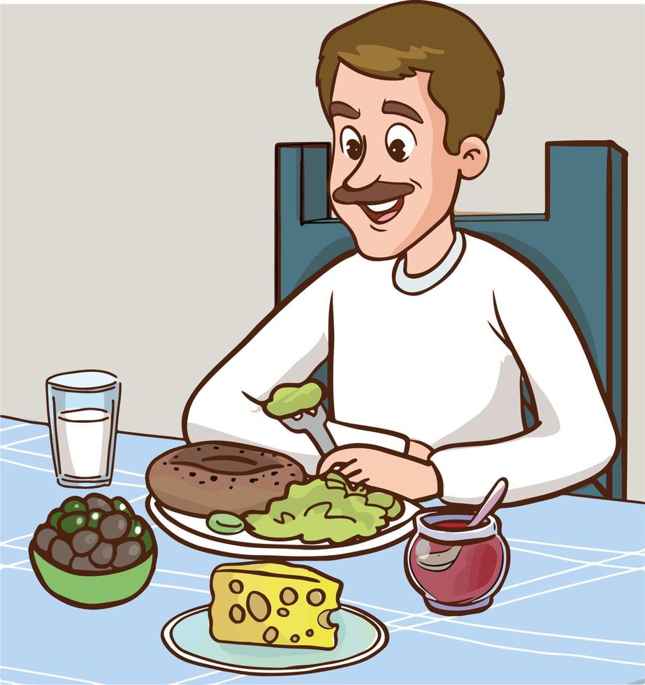 man having breakfast vector illustration