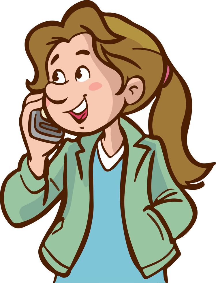 linda chica hablando por teléfono ilustración vectorial de dibujos animados vector
