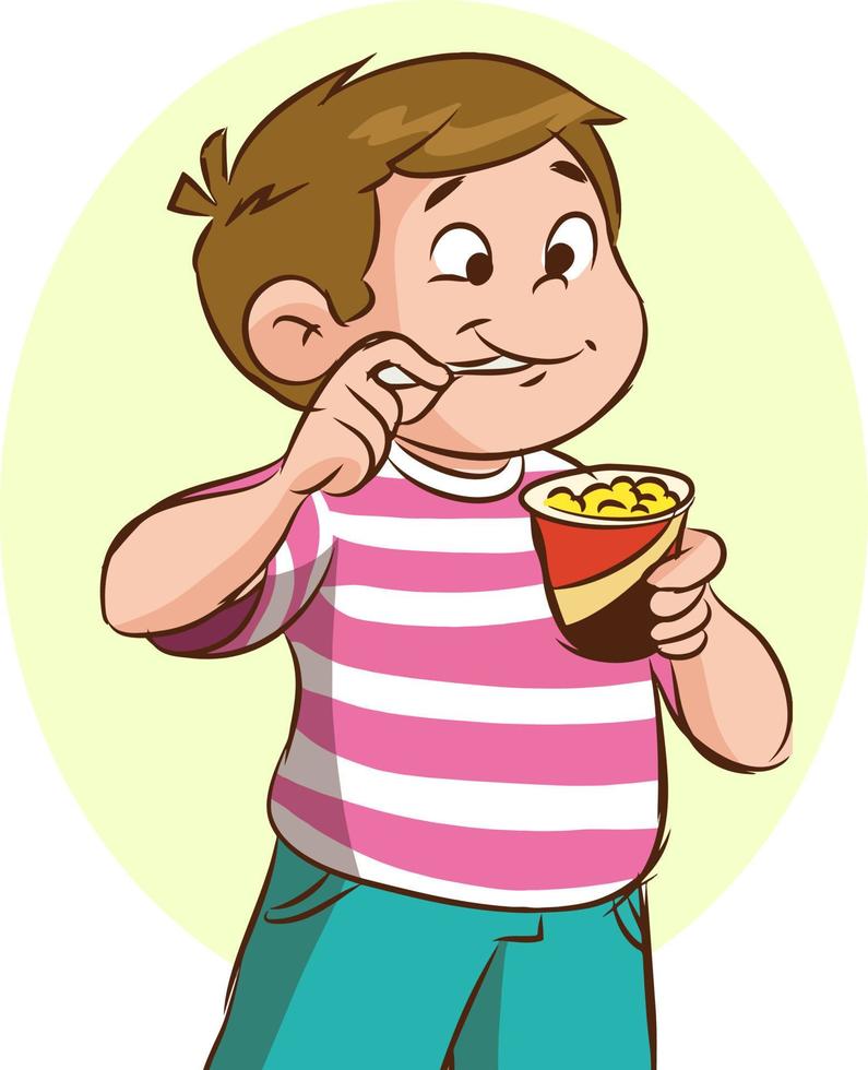 cute little boy eats a snack cartoon vector