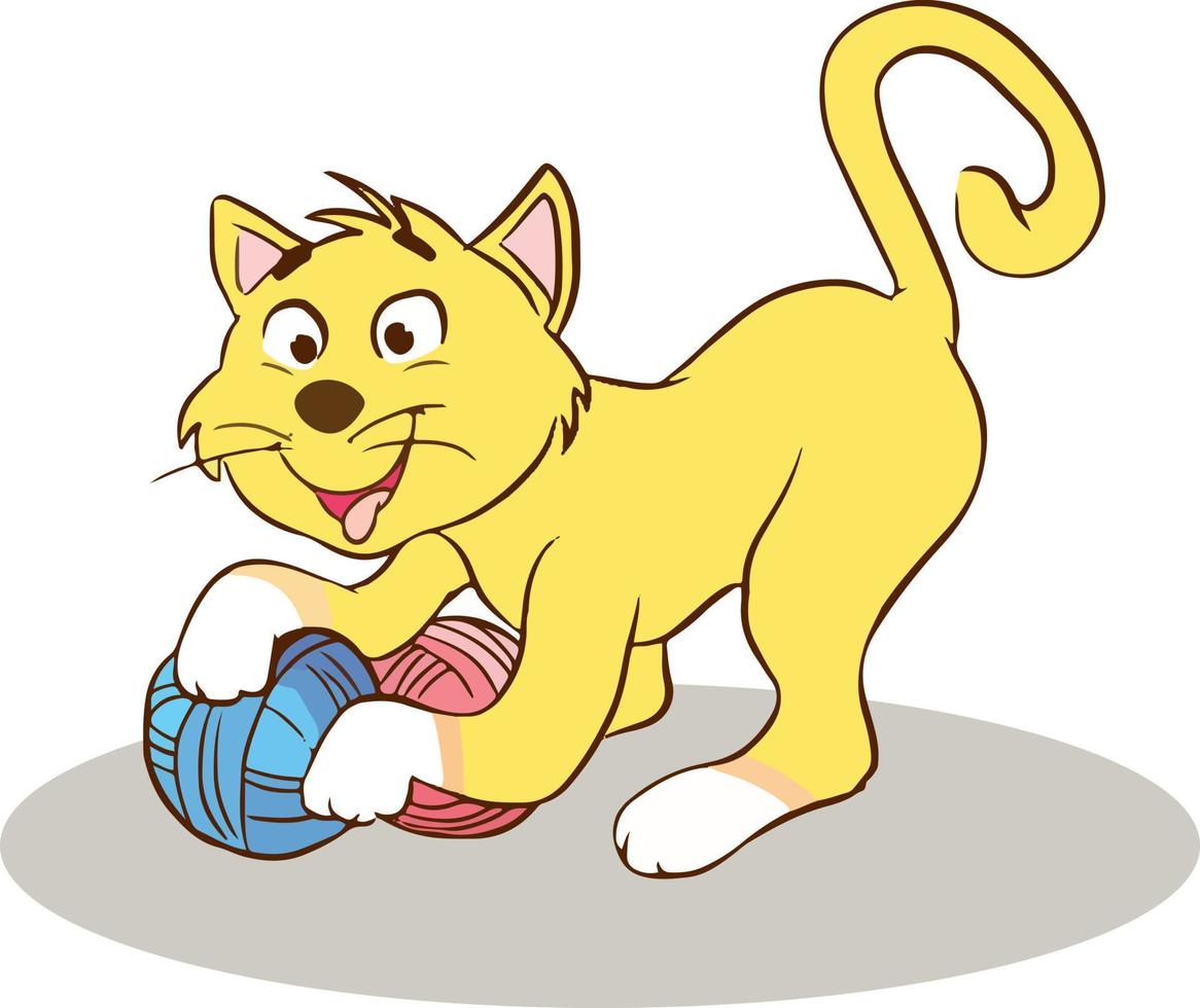 cat playing with ball cartoon vector