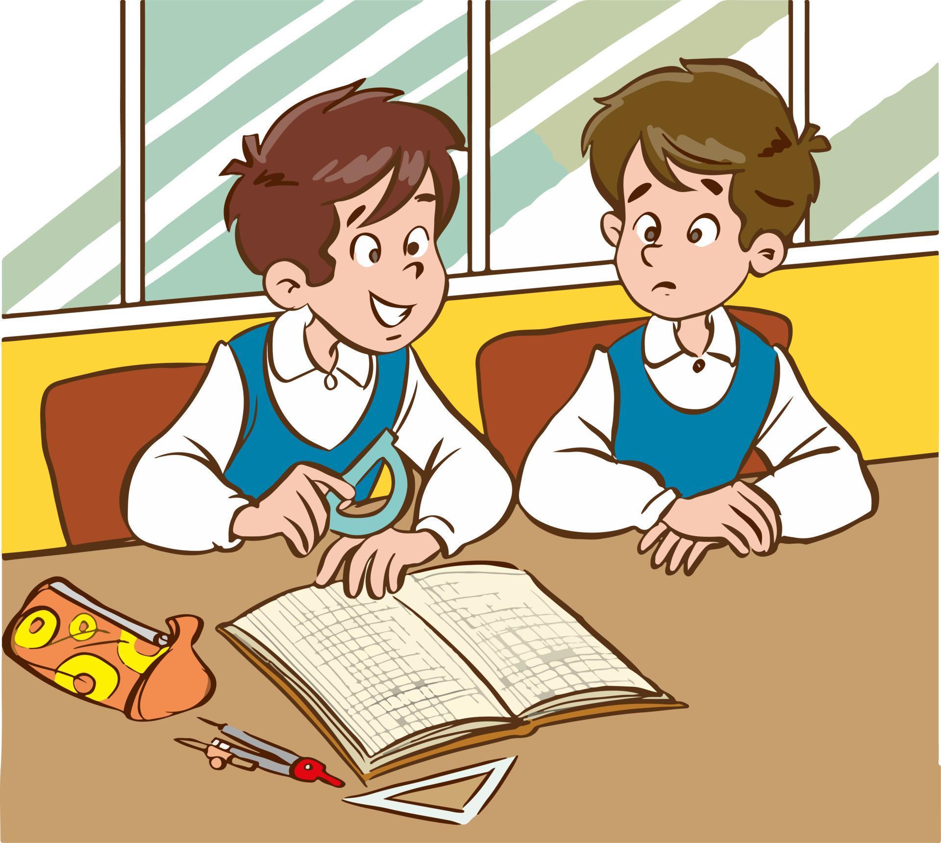 two students studying cartoon vector 16883443 Vector Art at Vecteezy