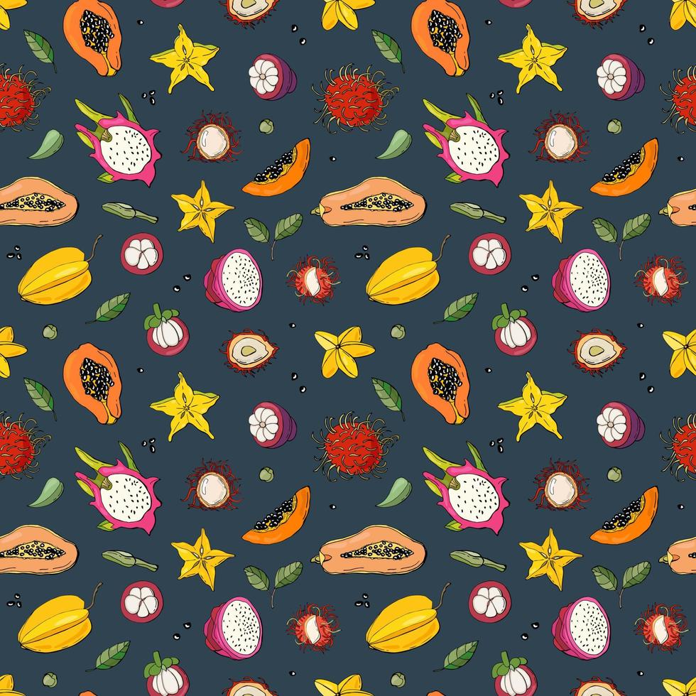 Seamless pattern with exotic fruits. Design for fabric, textile, wallpaper, packaging. vector