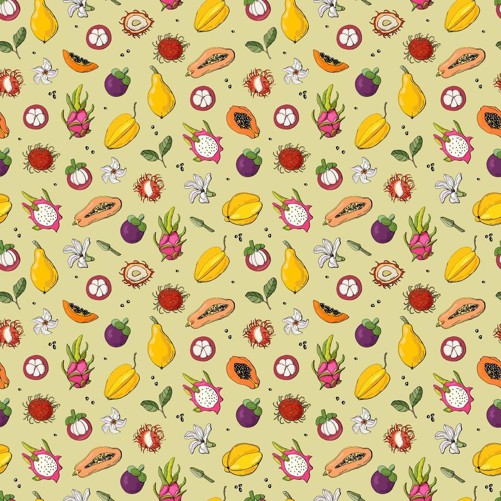 Seamless pattern with exotic fruits. Design for fabric, textile, wallpaper, packaging. vector