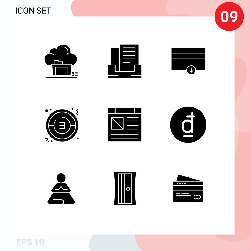 9 Thematic Vector Solid Glyphs and Editable Symbols of computer stopwatch finance clock timer Editable Vector Design Elements