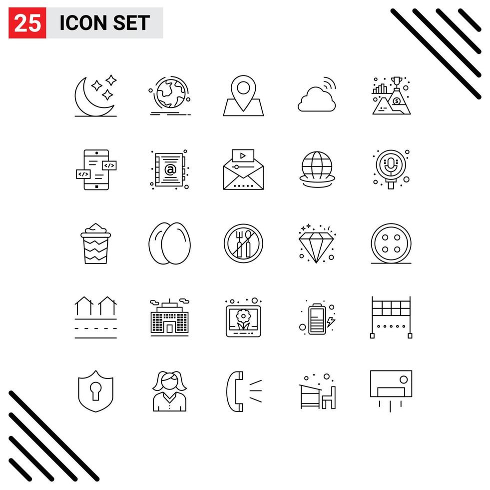 Pack of 25 Modern Lines Signs and Symbols for Web Print Media such as flag spring network sky cloud Editable Vector Design Elements