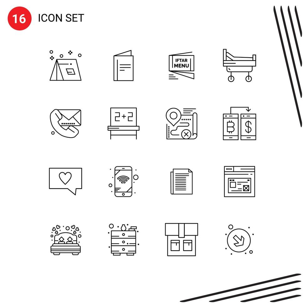 Mobile Interface Outline Set of 16 Pictograms of call hospital advertisement bed roza Editable Vector Design Elements