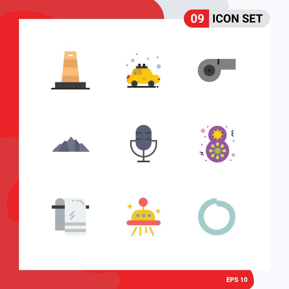 9 Thematic Vector Flat Colors and Editable Symbols of microphone devices sport scene nature Editable Vector Design Elements