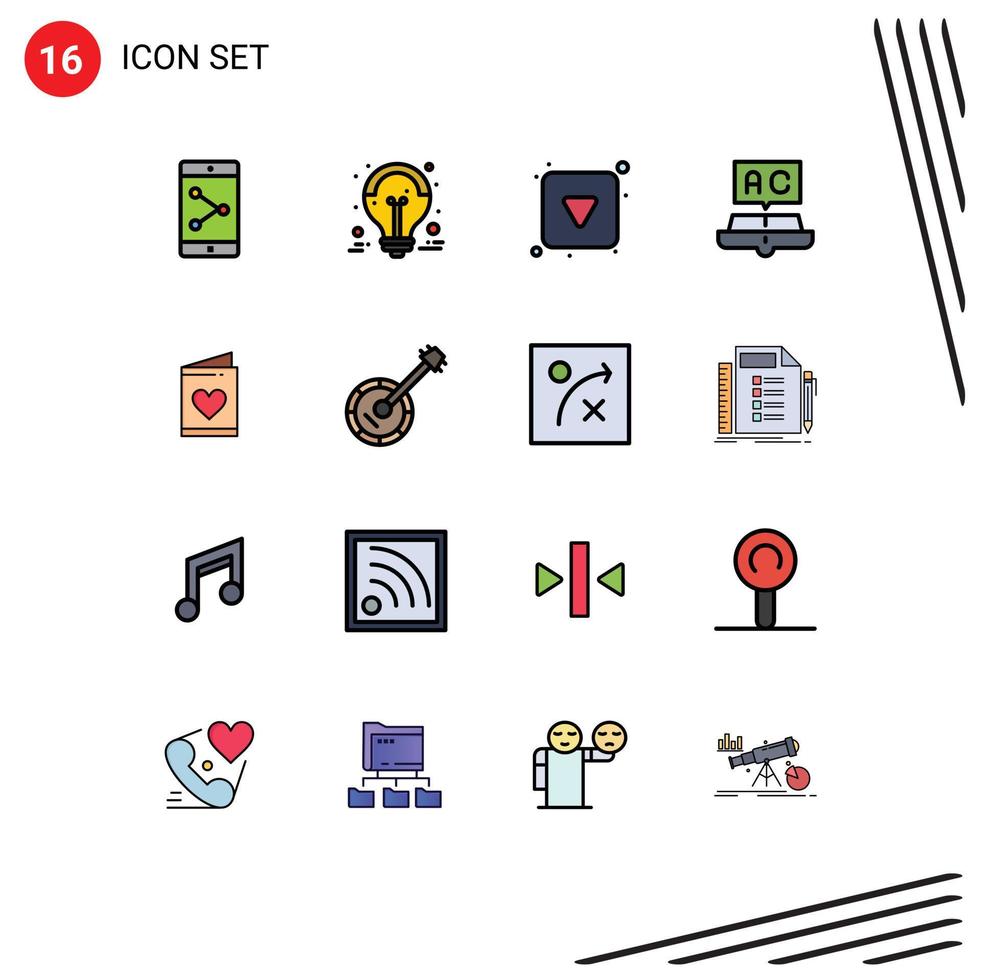 Set of 16 Modern UI Icons Symbols Signs for card school play button learning book Editable Creative Vector Design Elements