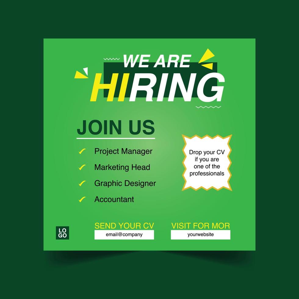 Recruitment poster template for social media post vector