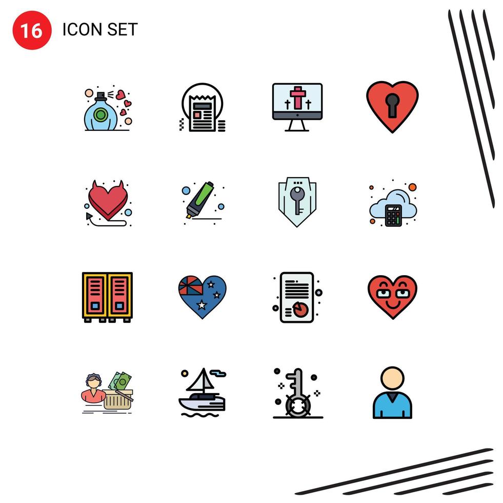 16 User Interface Flat Color Filled Line Pack of modern Signs and Symbols of heart private web love egg Editable Creative Vector Design Elements