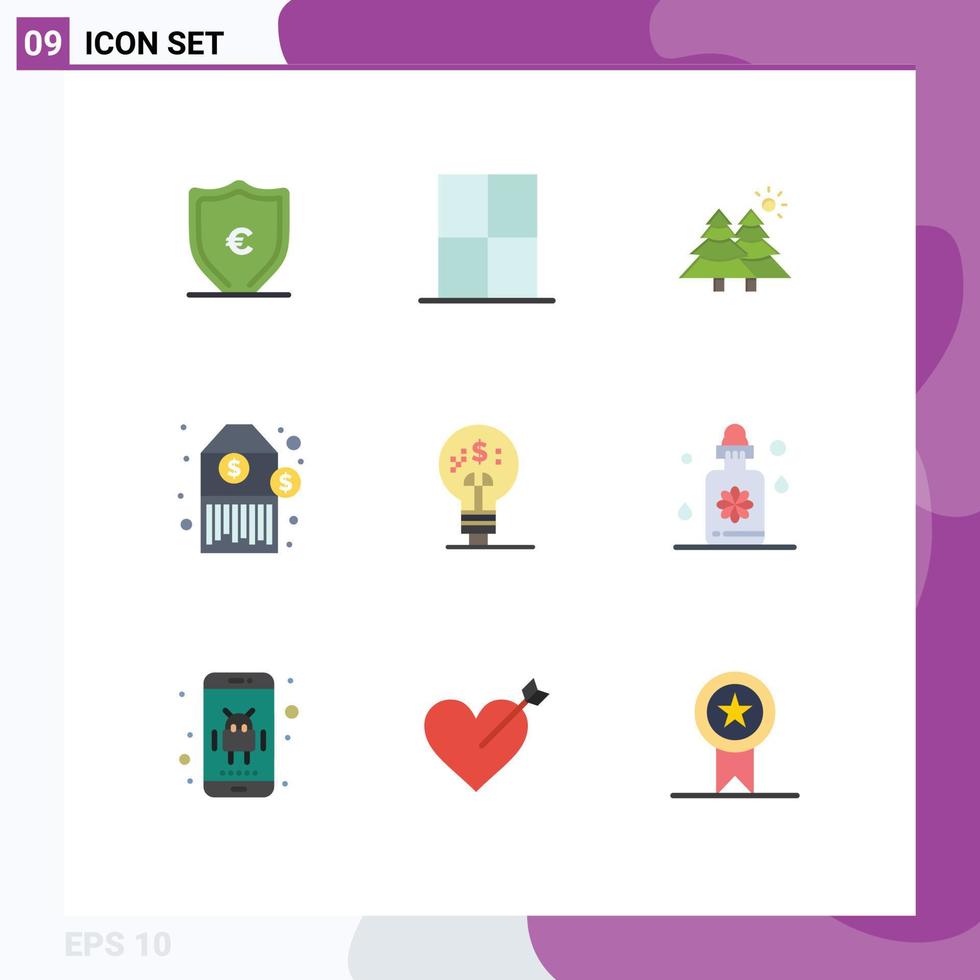 Mobile Interface Flat Color Set of 9 Pictograms of finance tag wardrobe price trees Editable Vector Design Elements