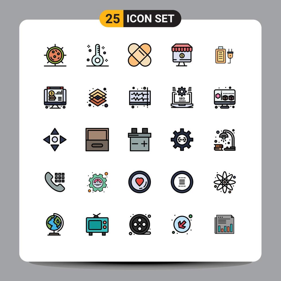 paquete de iconos vectoriales de stock de 25 signos y símbolos de línea para la educación en línea batería de enchufe en línea elementos de diseño vectorial editables vector