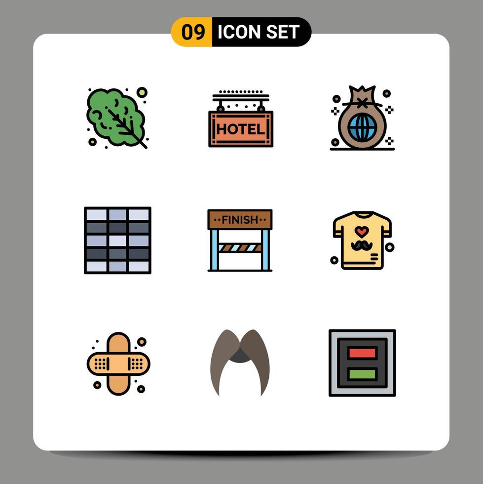 Modern Set of 9 Filledline Flat Colors Pictograph of game line business finish grid Editable Vector Design Elements