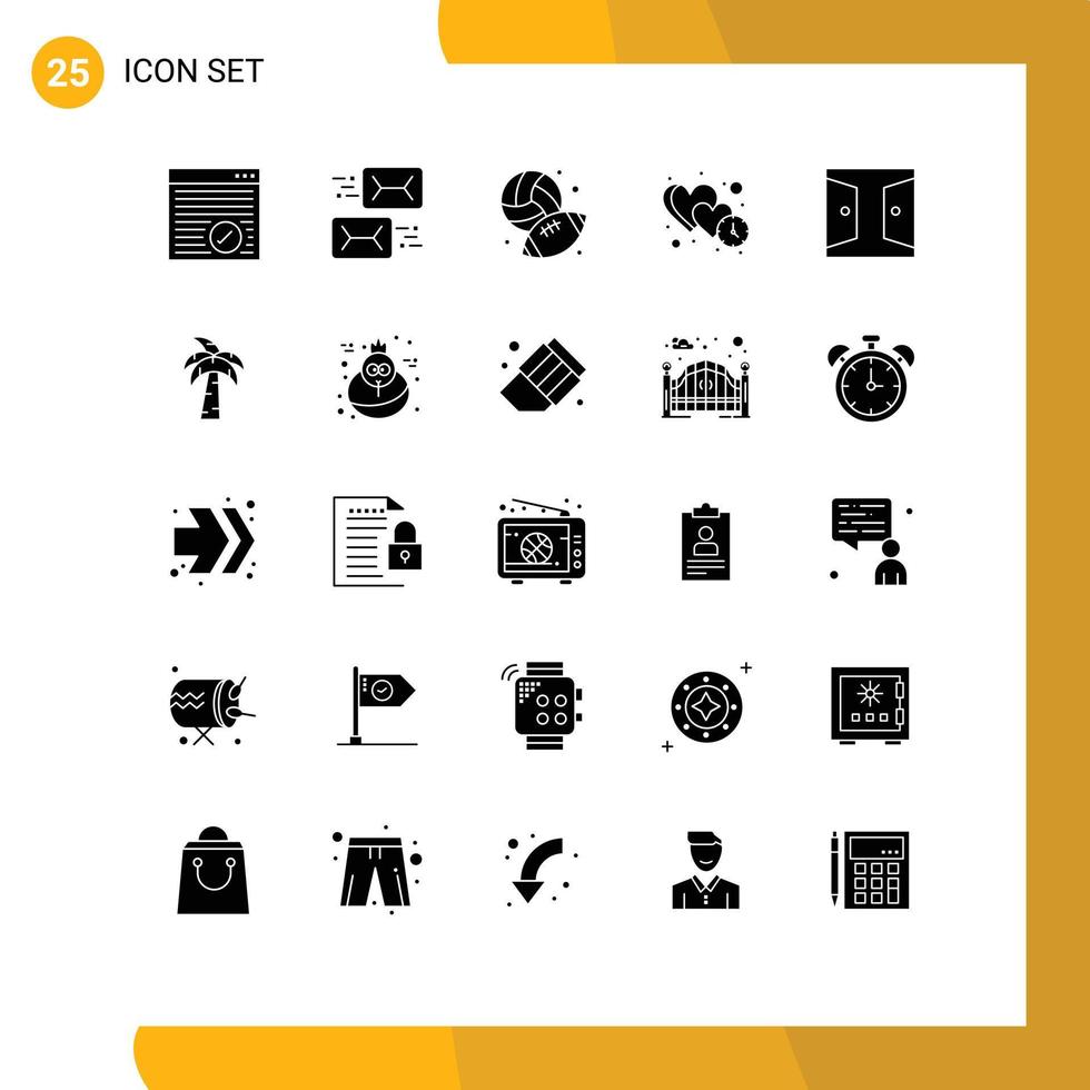 Modern Set of 25 Solid Glyphs Pictograph of dating love mail heart hobby Editable Vector Design Elements