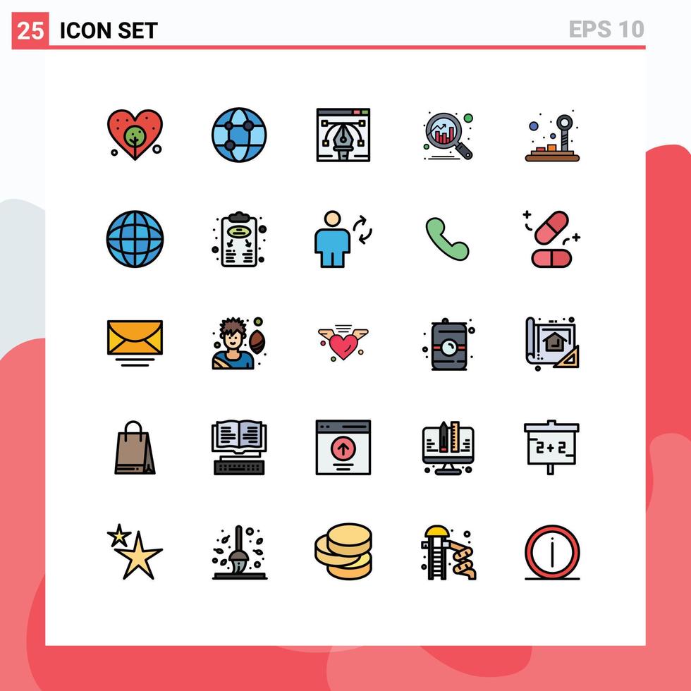 Universal Icon Symbols Group of 25 Modern Filled line Flat Colors of joystick control pad designing control chart Editable Vector Design Elements