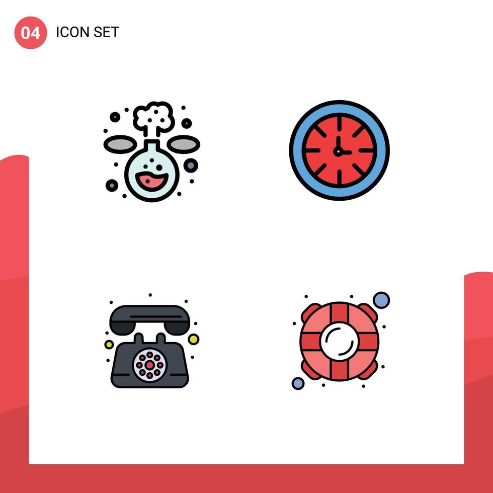 Filledline Flat Color Pack of 4 Universal Symbols of chemistry telephone watch global help Editable Vector Design Elements