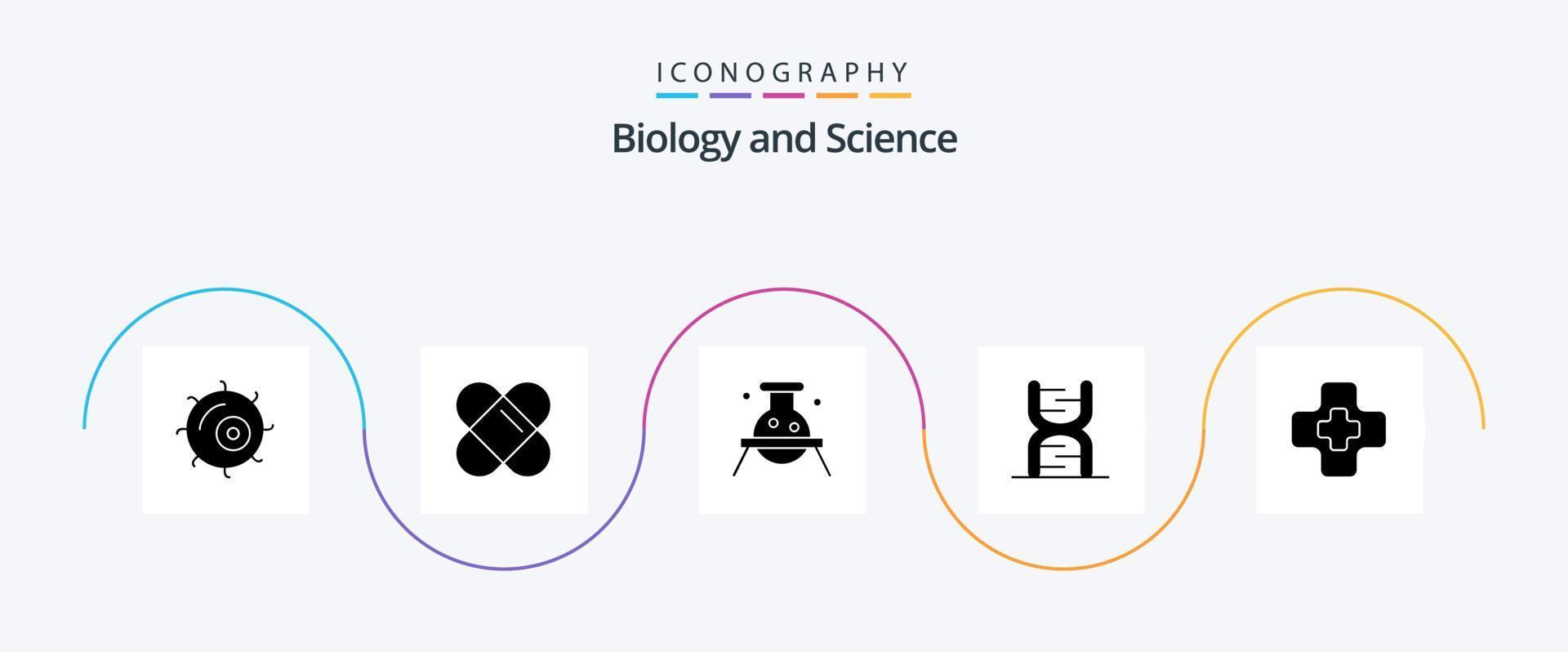 paquete de iconos de glifo 5 de biología que incluye farmacia. hospital. peligroso. genético. código vector