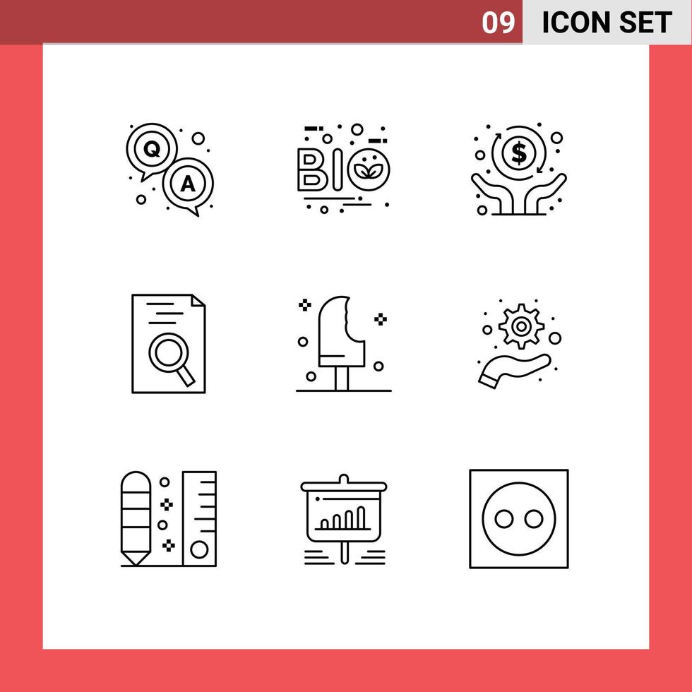 conjunto de 9 iconos de interfaz de usuario modernos símbolos signos para hoja de búsqueda de alimentos reanudar independencia elementos de diseño vectorial editables vector