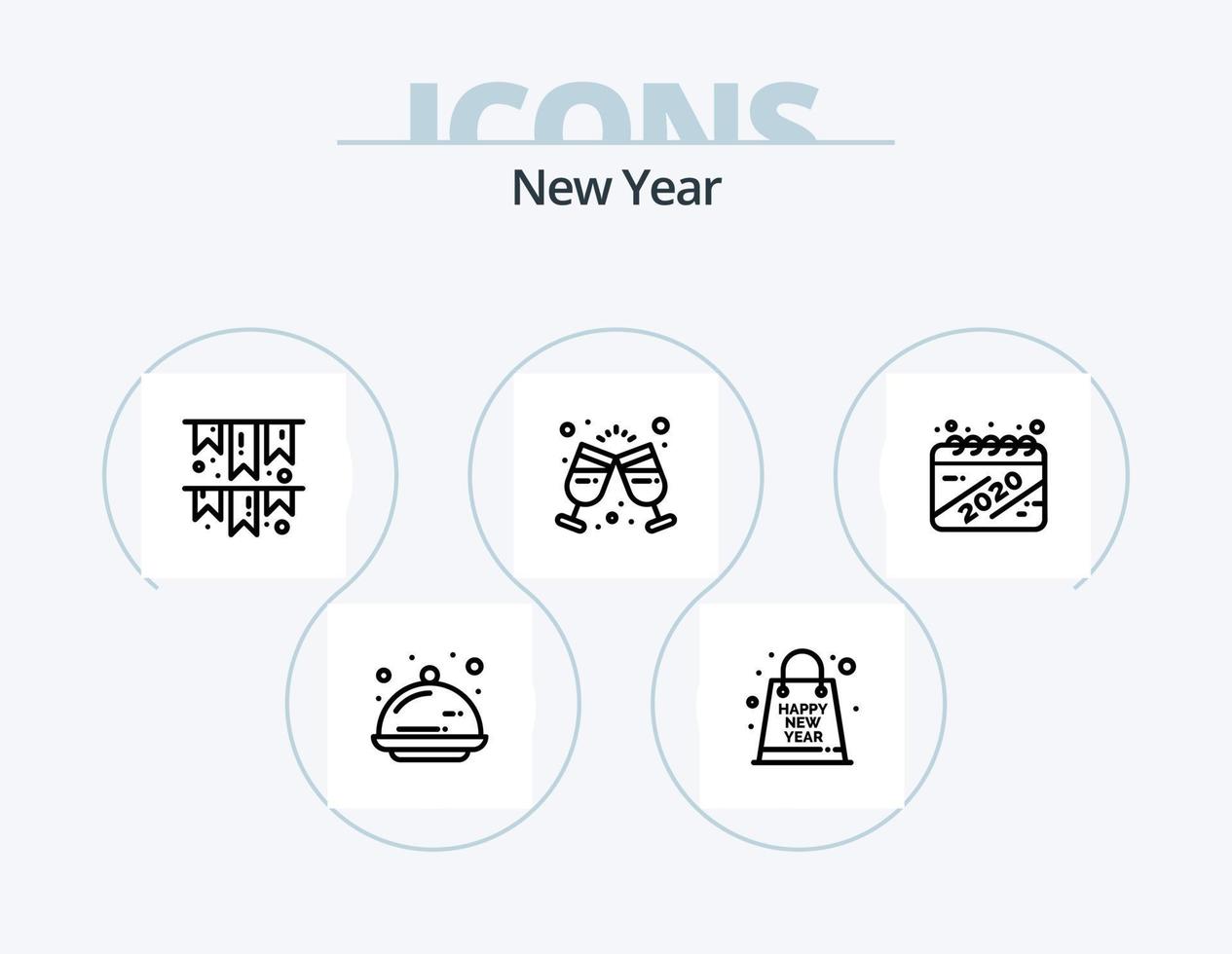 New Year Line Icon Pack 5 Icon Design. new year. cake. count down. party time. greetings vector