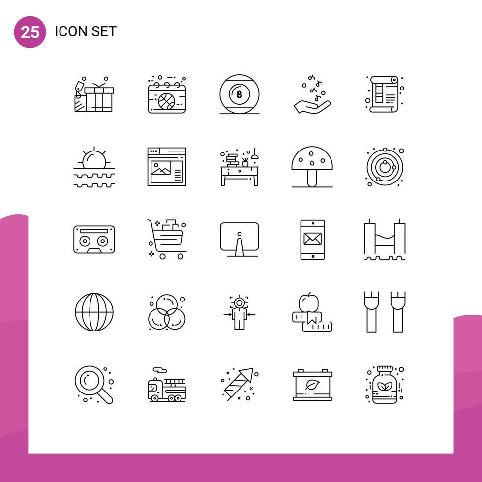 Modern Set of 25 Lines Pictograph of rock hand sport fist play Editable Vector Design Elements