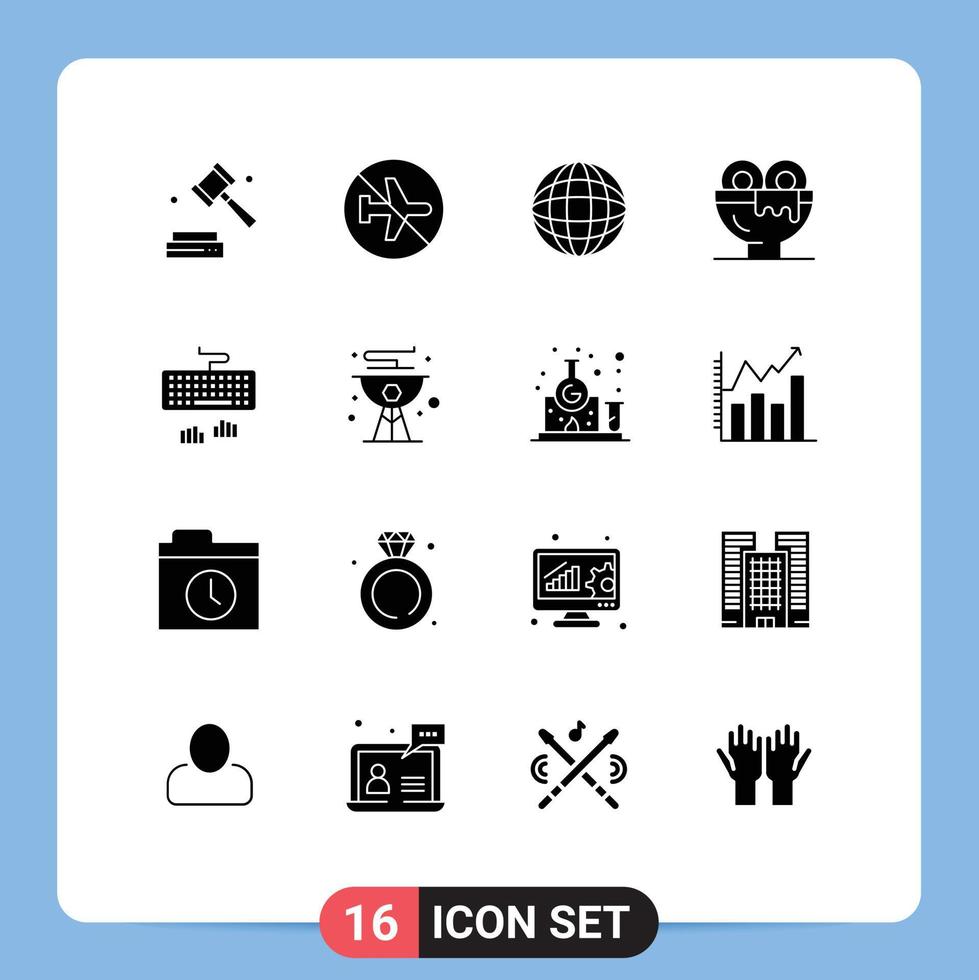 Stock Vector Icon Pack of 16 Line Signs and Symbols for keyboard food sign drink breakfast Editable Vector Design Elements