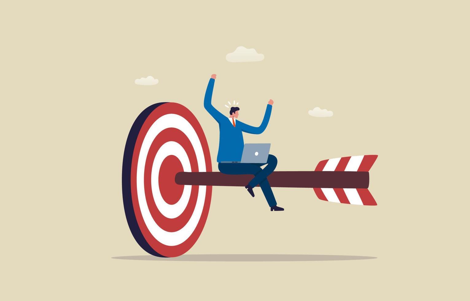 Successful business strategy. Work according to the plan until the goal is achieved. Businessman Hitting the target. Illustration vector