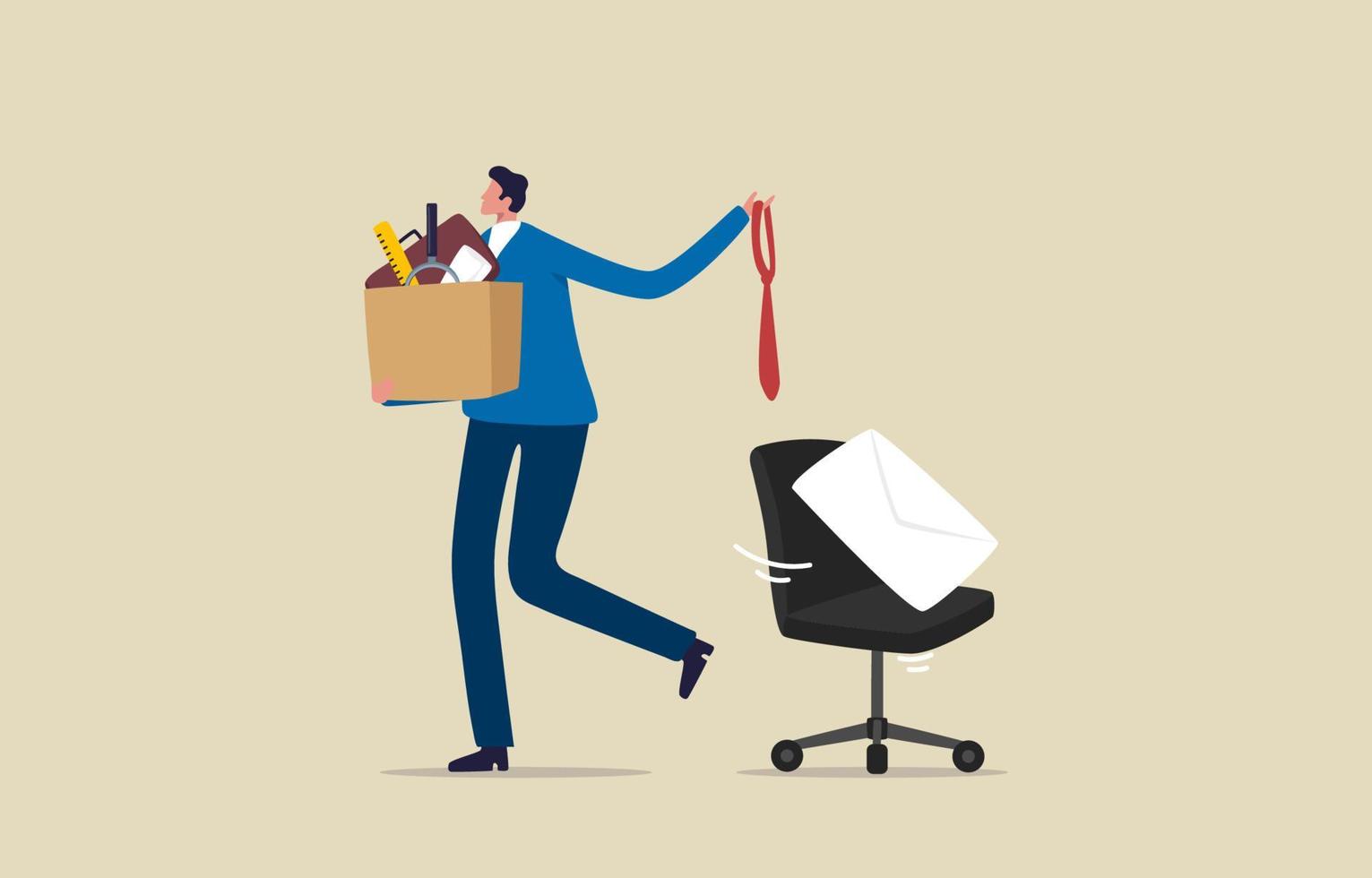 Employee resign, quit or leaving company. Businessman leaving the office. Unemployed with her cardboard box walking out of the work office. vector