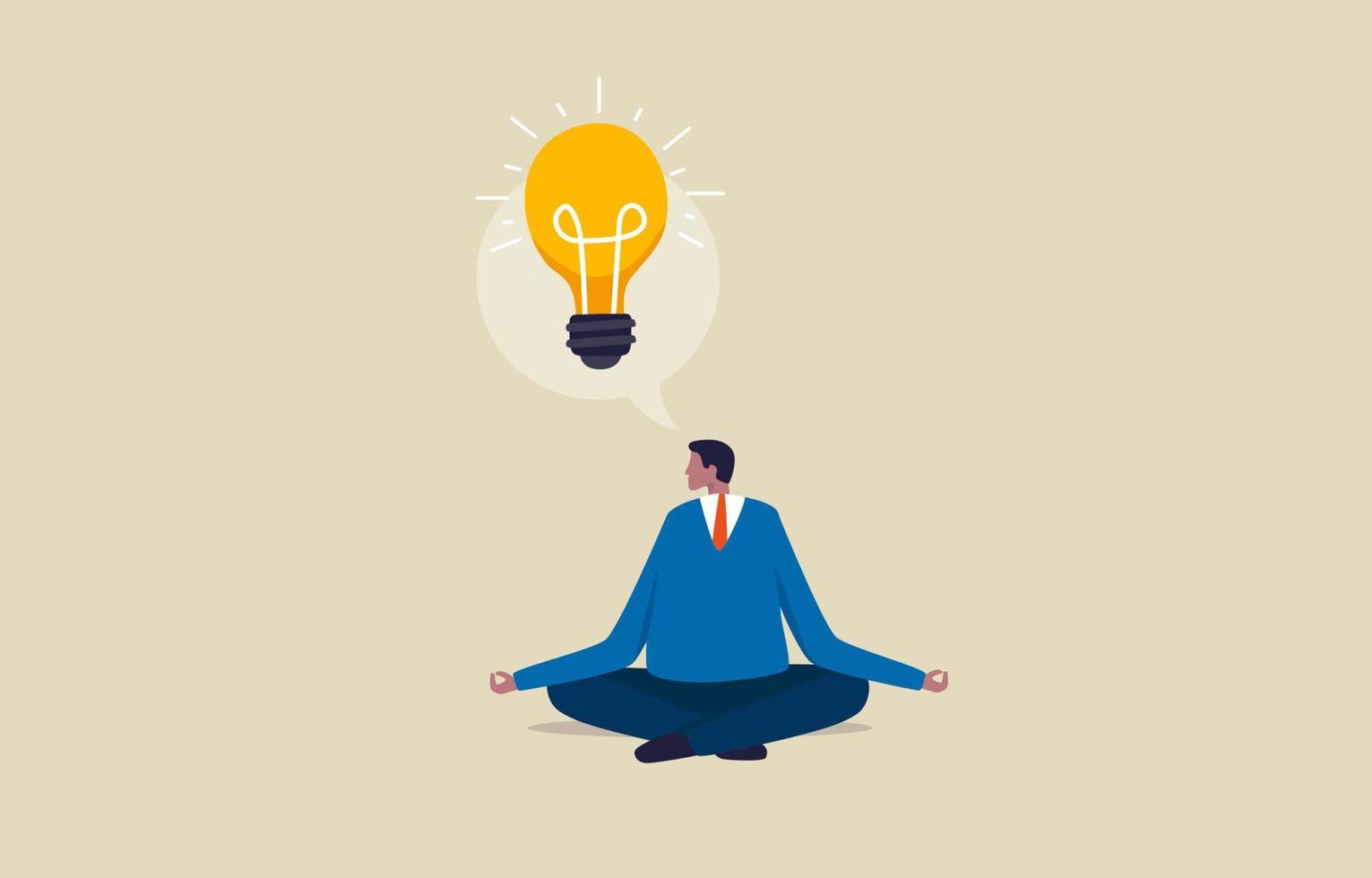 Innovation, creativity or imagination for business. Businessman meditating to find inspiration. Illustration vector