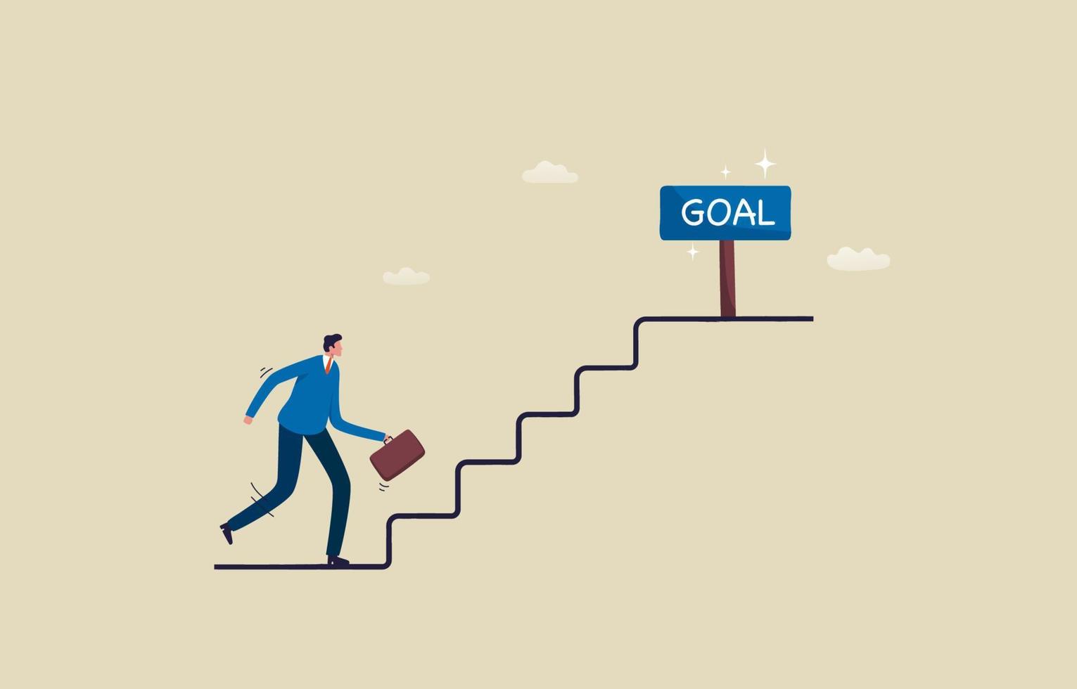 Ladder to the goal. Performance, Achievement, Growth, Career, Success. Businessman walking up the stairs to the goal. Illustration vector