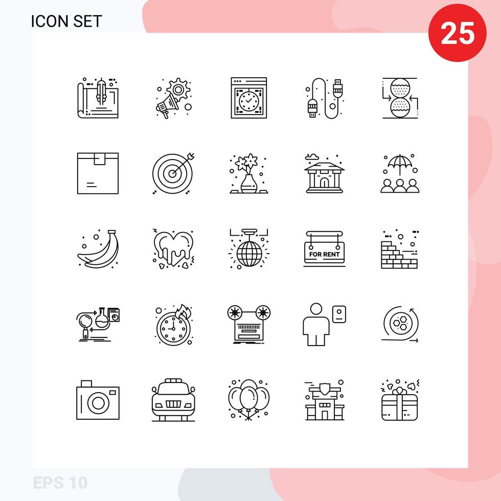25 Thematic Vector Lines and Editable Symbols of concentration connection settings cable watch Editable Vector Design Elements