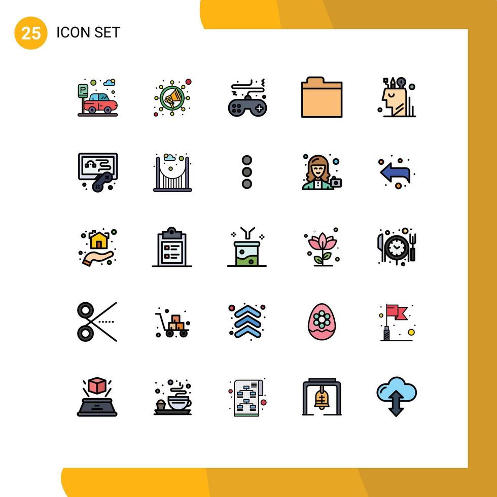 Pack of 25 Modern Filled line Flat Colors Signs and Symbols for Web Print Media such as user digital console art folder Editable Vector Design Elements
